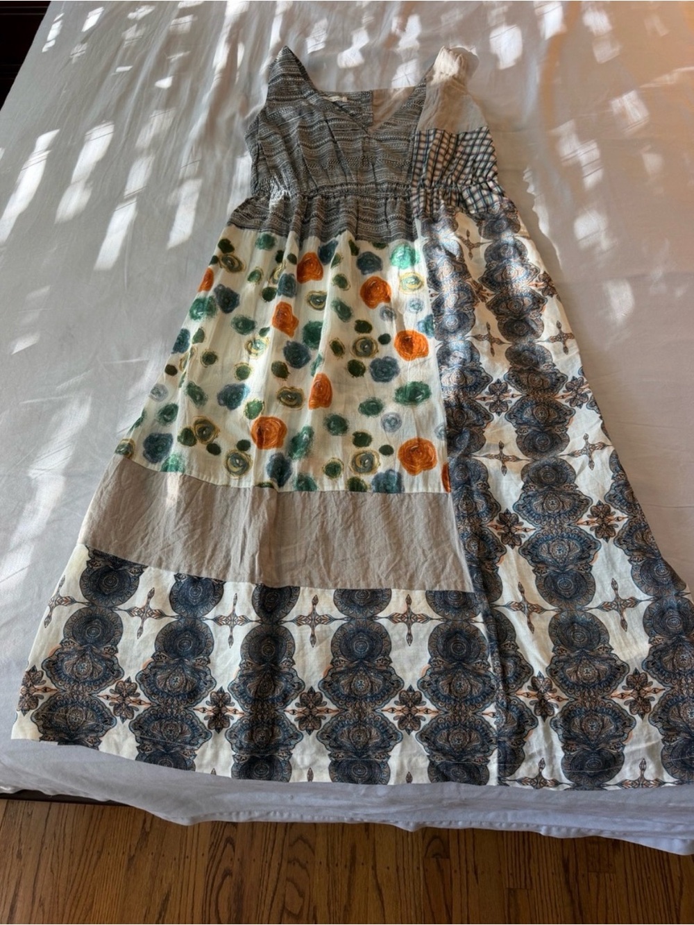 Bohemian Patchwork Maxi Cotton Linen Maxi Dress M
